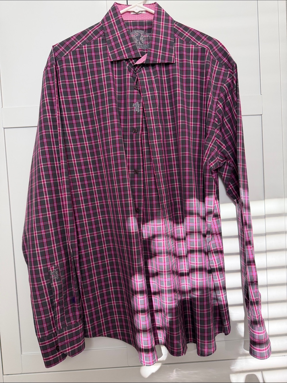 Bugatchi Black and Pink Plaid Dress Shirt
